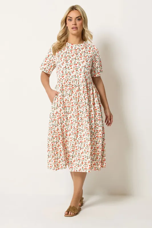 Orange Print Throw On Smock Dress - Yours