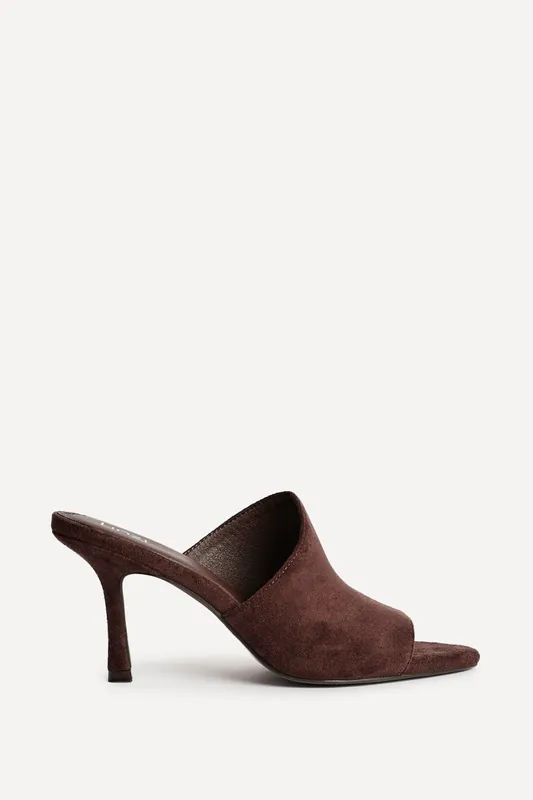 Monarch Brown Peep Toe Mule Heels - Linzi