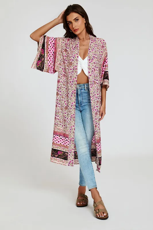 Relaxed Cotton Kimono In Pink - FS Collection