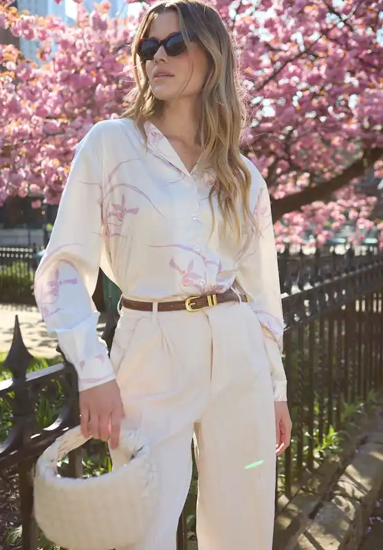 Lillibet Large Floral Print Shirt In Cream - Lily and Lionel
