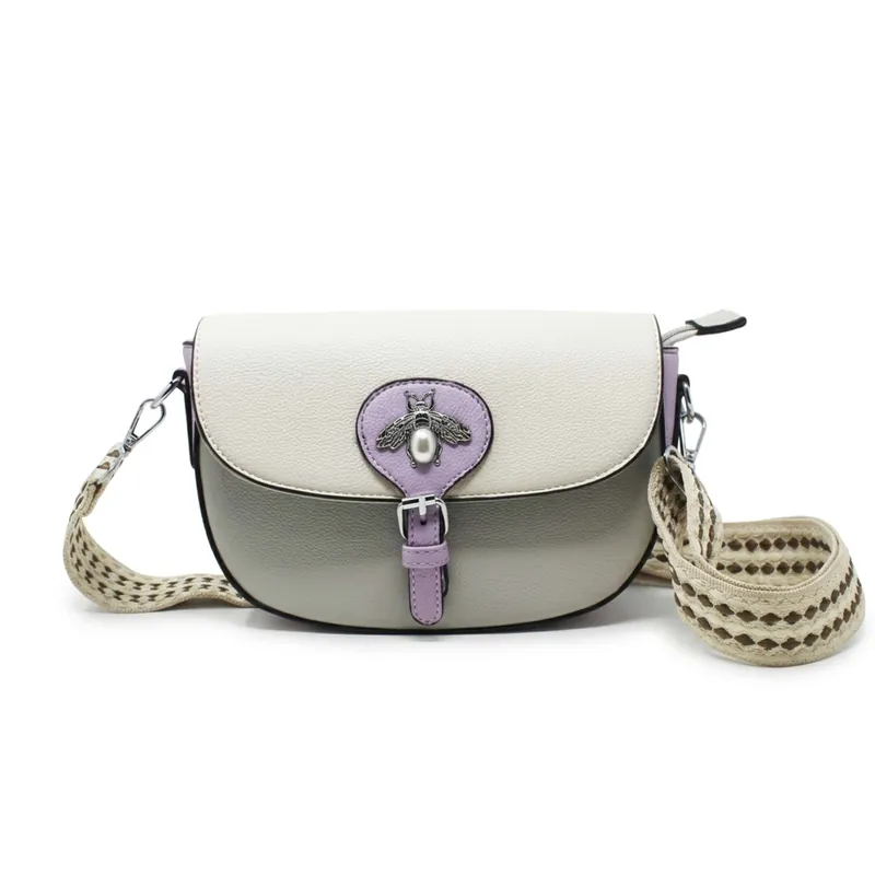 Half Moon Small Satchel Crossbody Bag With Bee Detail - Kitise