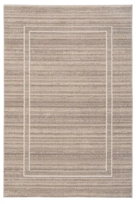 Neutral Beige Striped Geo Border Area Rug - Kukoon