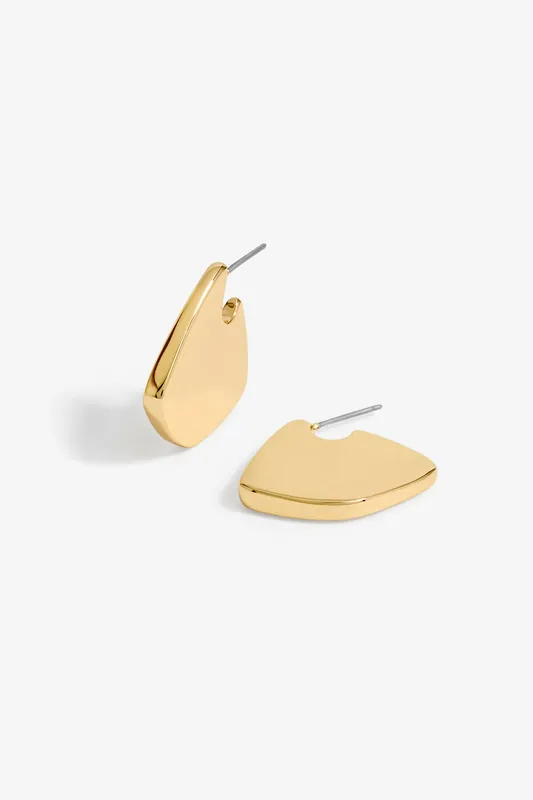 Gold Plated Angular Polished Earrings - Jon Richard
