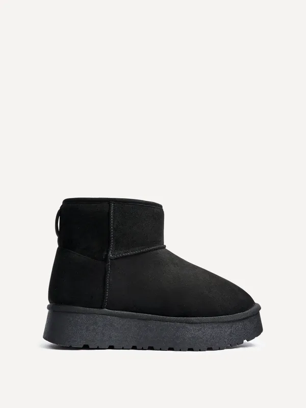 Cammie Black Faux Suede Platform Ankle Boot - Linzi