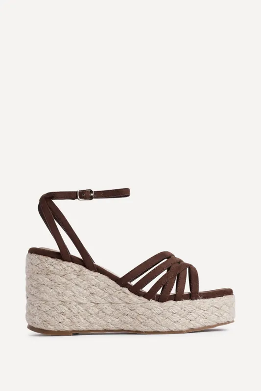 Moment Brown Faux Suede Wedge Sandals - Linzi