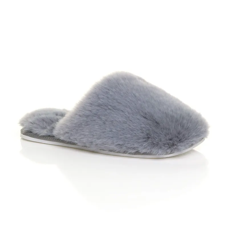 Flat Heel Fluffy Mule Slippers - AJVANI