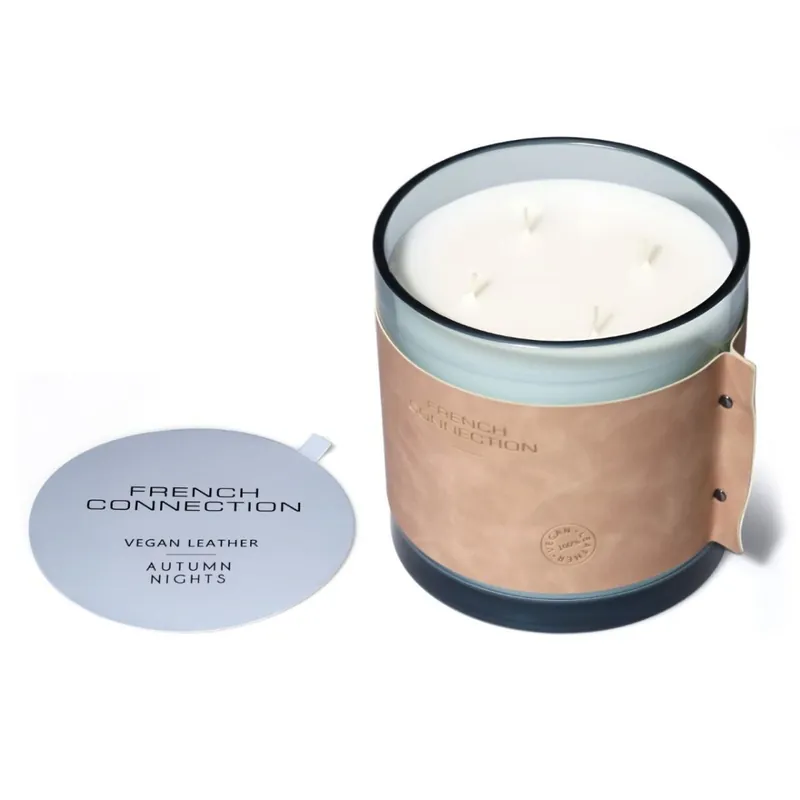 High Autumn Nights Luxury Leather Candle 1.46kg – 4 Wick Scented - French Connection