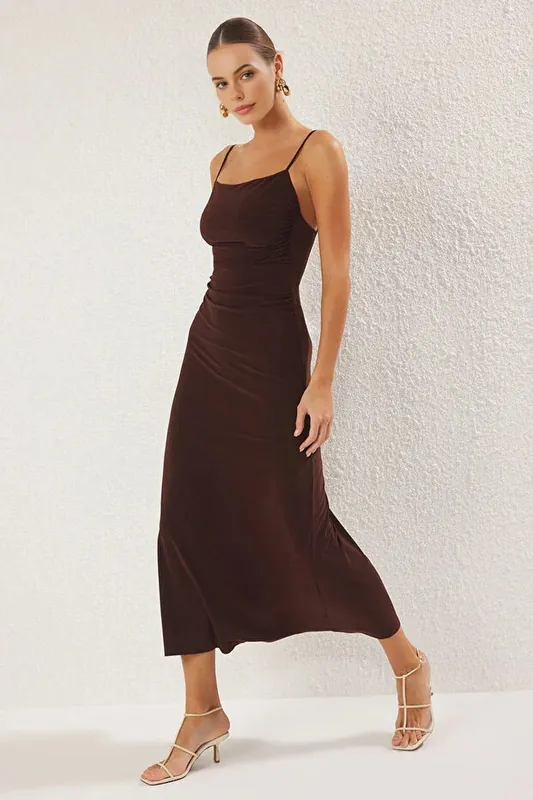 Strappy Draped Bodycon Maxi Evening Occasion Dress - WOVCOR