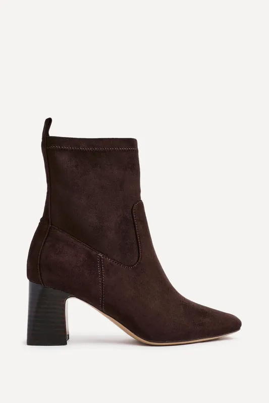Francisco Brown Faux Suede Heeled Ankle Boot - Linzi