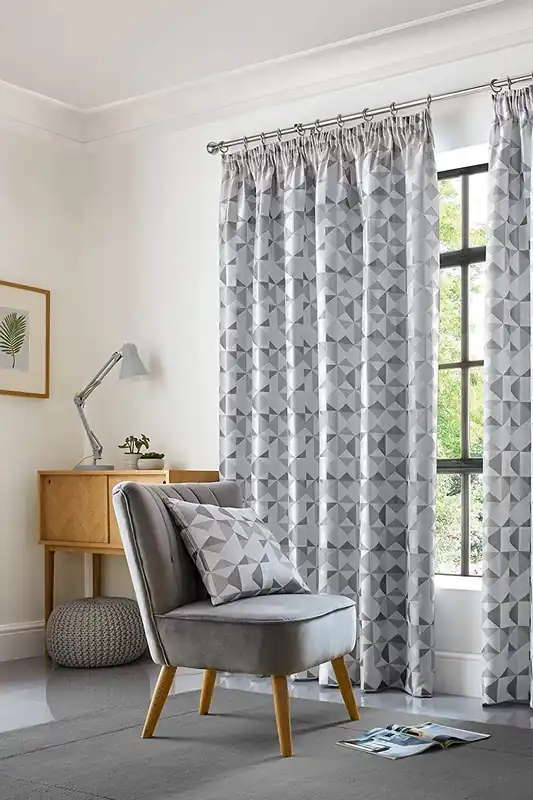 Skandi Geometric Jacquard Fully Lined Taped Curtains - Alan Symonds