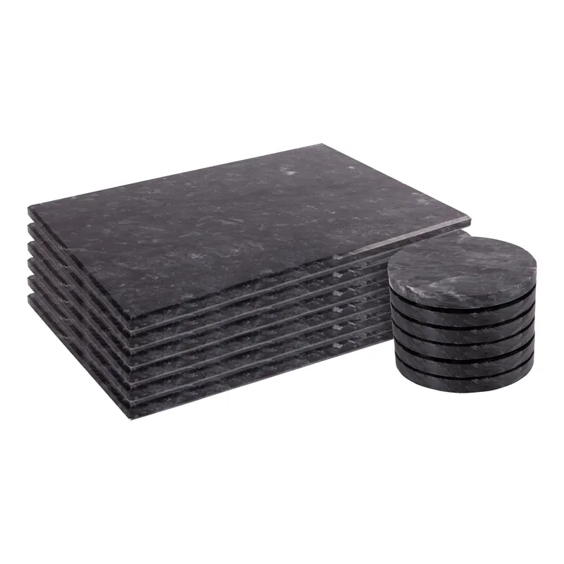 Marble Placemats & Round Coasters - 12pc Kitchen Dining Table Mats