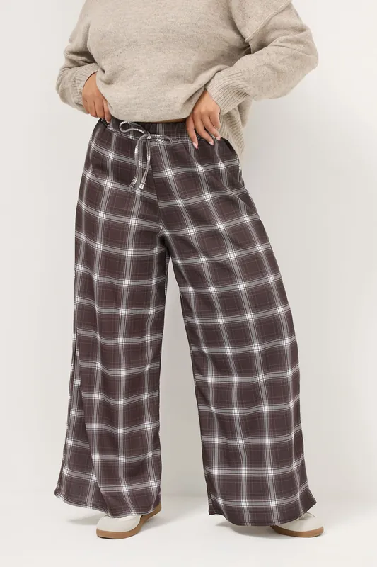 Check Crepe Wide Leg Trousers - Yours