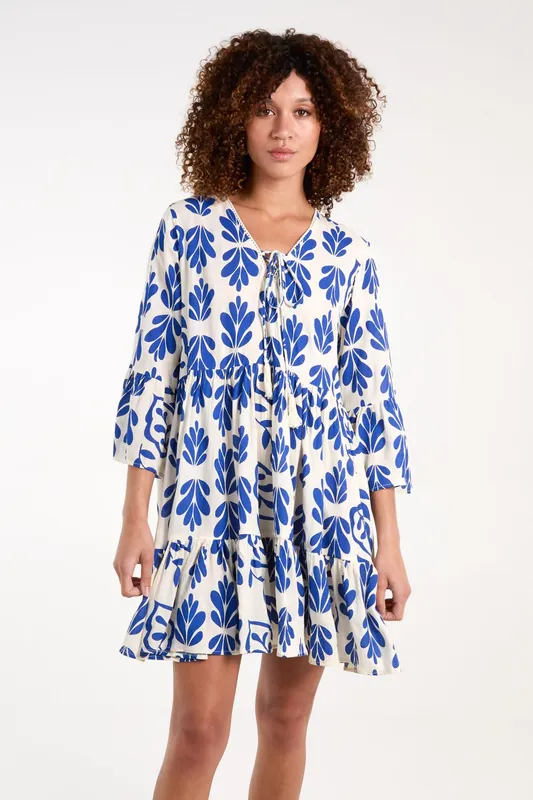 Tie Front Smock Dress - Blue Vanilla