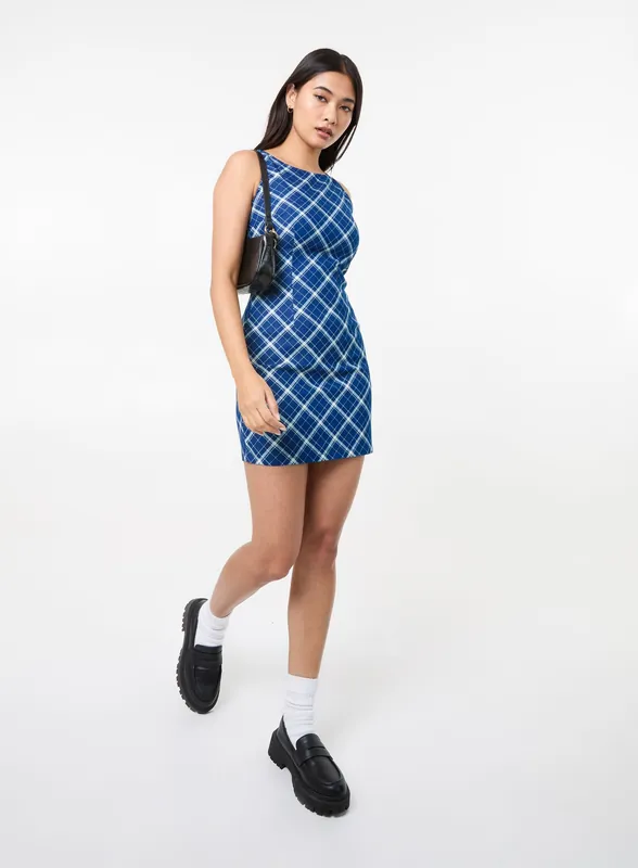 Denim Check Print Mini Dress - Pink Vanilla