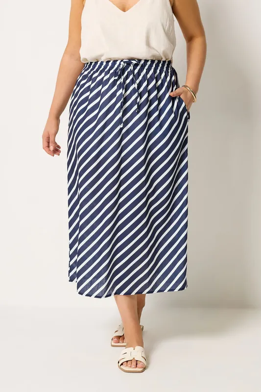 Linen Look Stripe Skirt - Yours