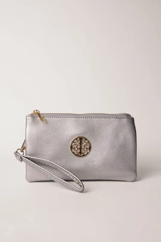Detailed Zip Up Purse With Detachable Strap - Blue Vanilla
