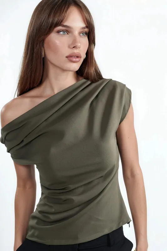 One Shoulder Pleated Detail Top - Hiccup