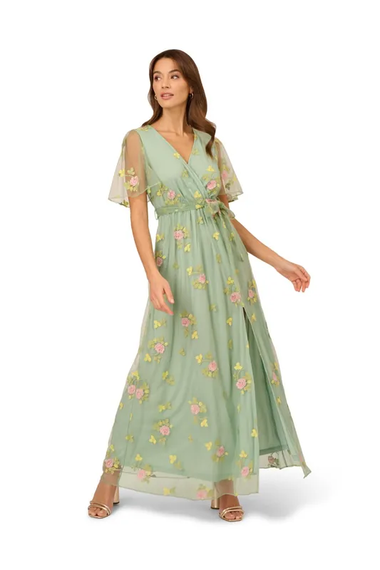 Embroidered Flutter Dress - Adrianna Papell