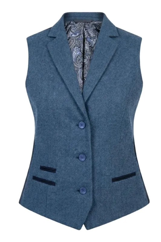 Tweed Waistcoat Herringbone Slim Fit Work Office Vest - TruClothing