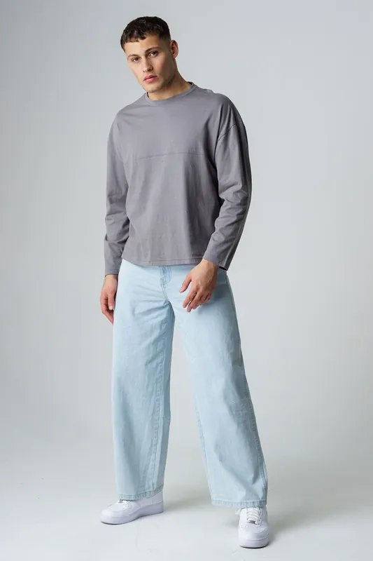 Cotton Crew Neck Seam Long Sleeve T-Shirt