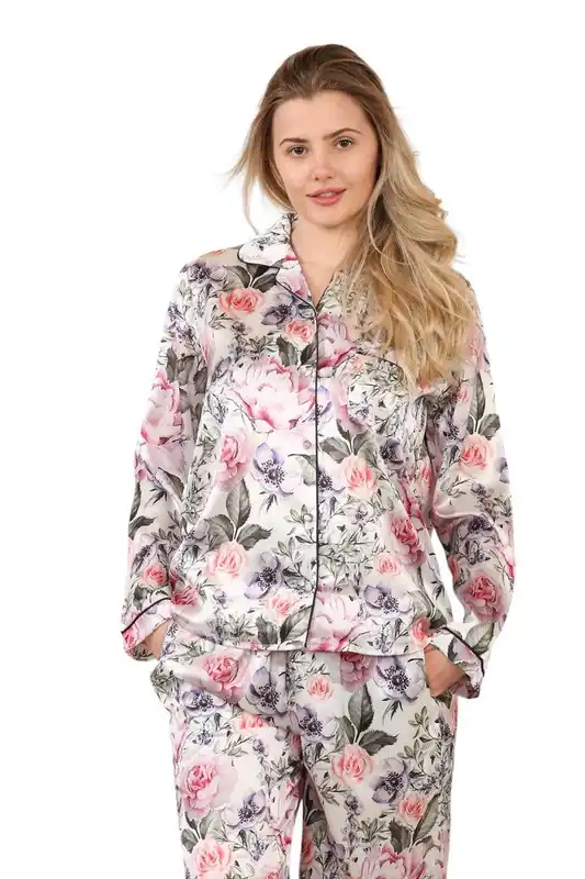 Floral Satin Pyjama Set with Pockets - ELAINA FASHION