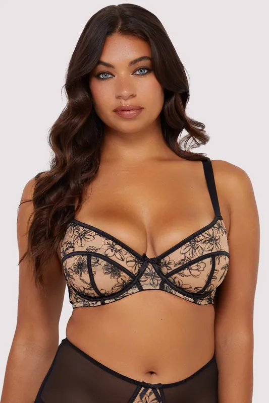 Olivia Contrast Embroidery Balconette Bra - Playful Promises
