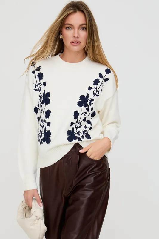 Clara Oversized Floral Print Jumper In Cream - Lily and Lionel