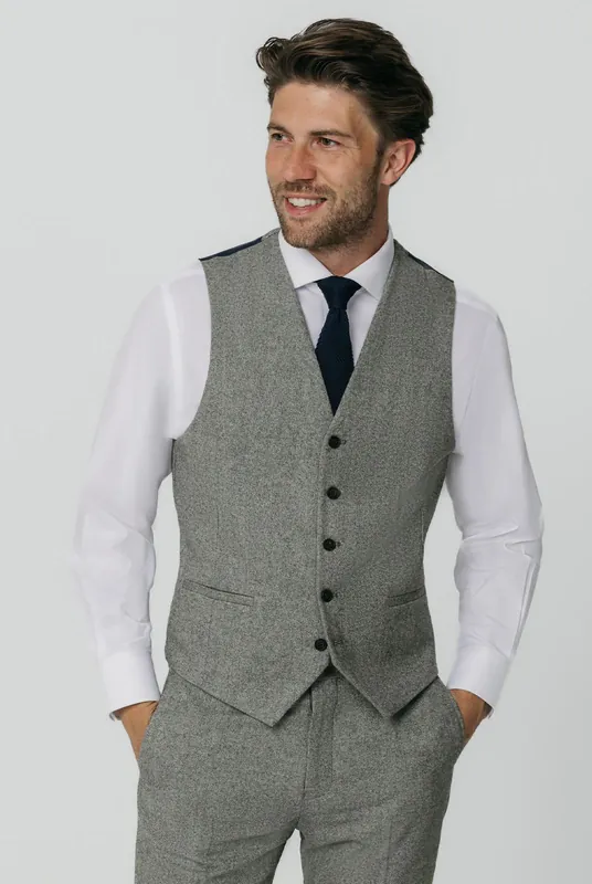Light Grey Donegal Tweed Waistcoat - Dobell