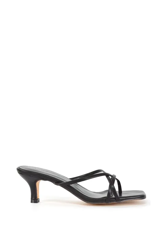 Dream' Strappy Square Toe Kitten Heel Slip on Mule Sandals - XY London
