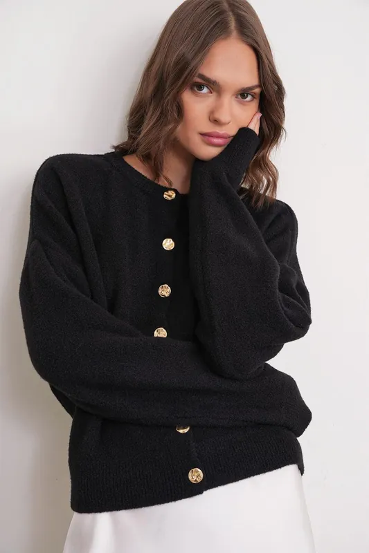 Buttoned Ribbed Knit Cardigan - MixRay