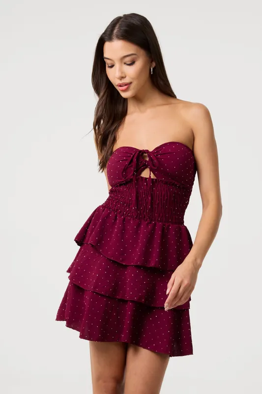 Wine Diamante RaRa Skirt Dress - Pink Vanilla