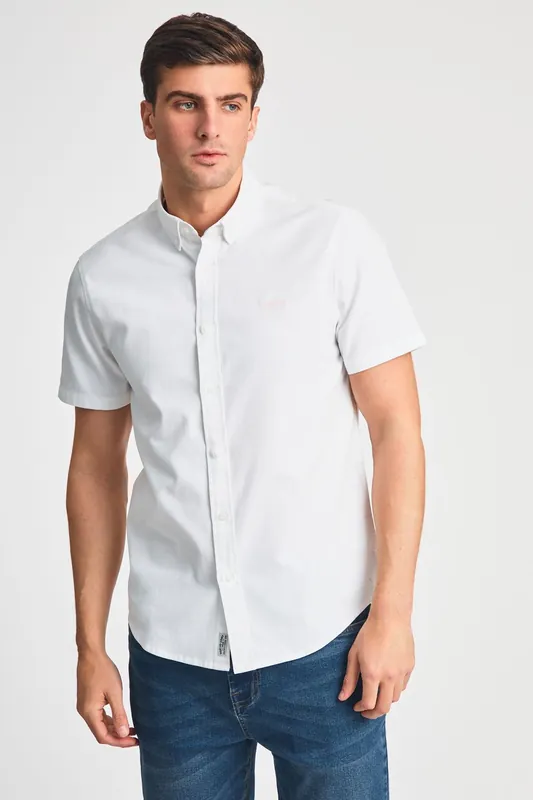 Cotton Short Sleeved Button-Up Oxford Shirt