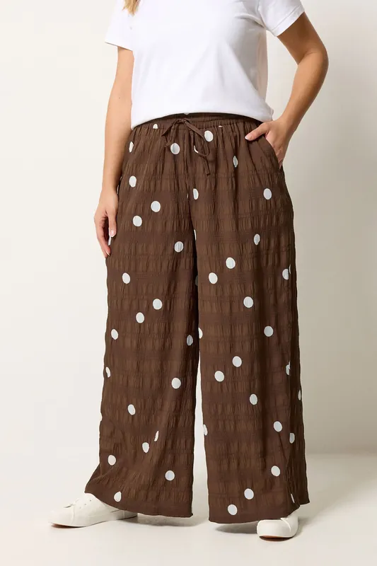 Polka Dot Wide Leg Trousers - Yours