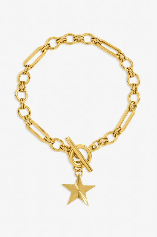Gold Plated Waterproof Diamond Cut Star T Bar Bracelet - Jon Richard