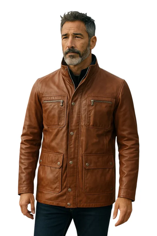 Military Leather Jacket Outwear Coat - Moura