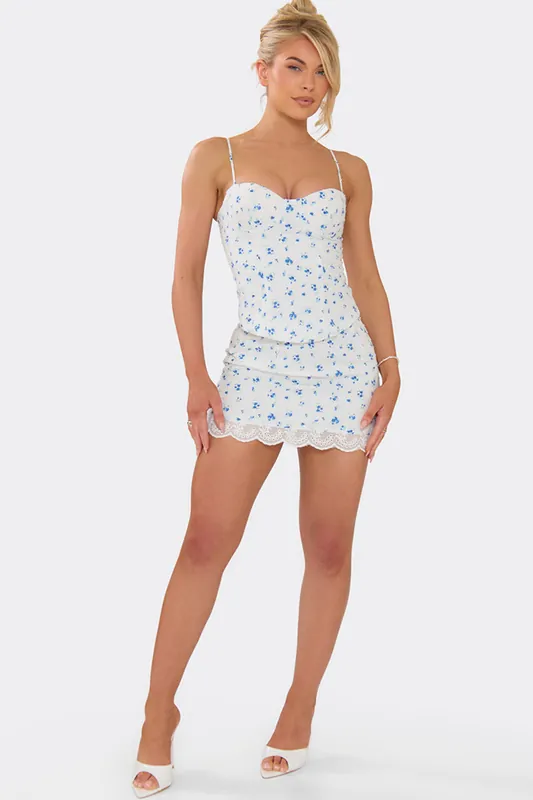 Lace Trim Floral Mini Skirt - EGO