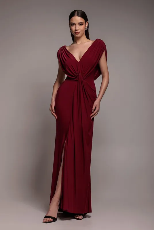 Cowl Plunge Draped Mermaid Maxi Dress - Goddiva