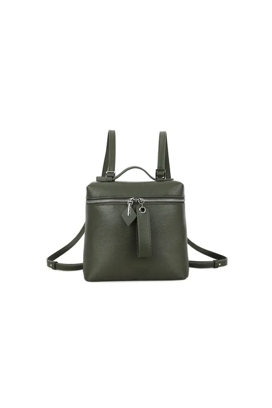 Olive Green Faux Leather Backpack - Aftershock London