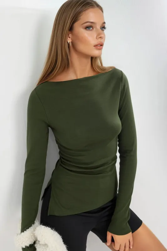 Boat Neck Cotton Blouse - Busem