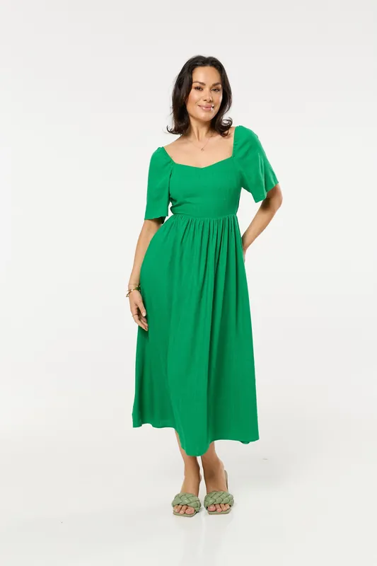 Green Sweetheart Back-Tie Midi Dress