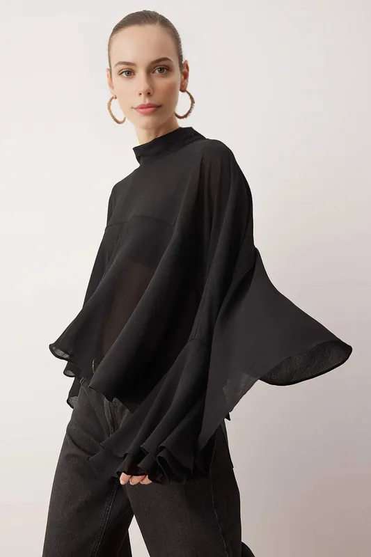Boho Ruffle Detail Unlined Woven Blouse - WOVCOR
