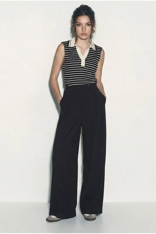 Striped Polo Collar Top - Bianco Lucci
