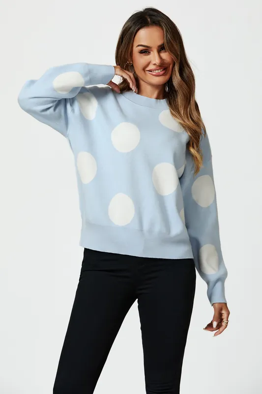 Dot Pattern Knitted Jumper In Blue - FS Collection