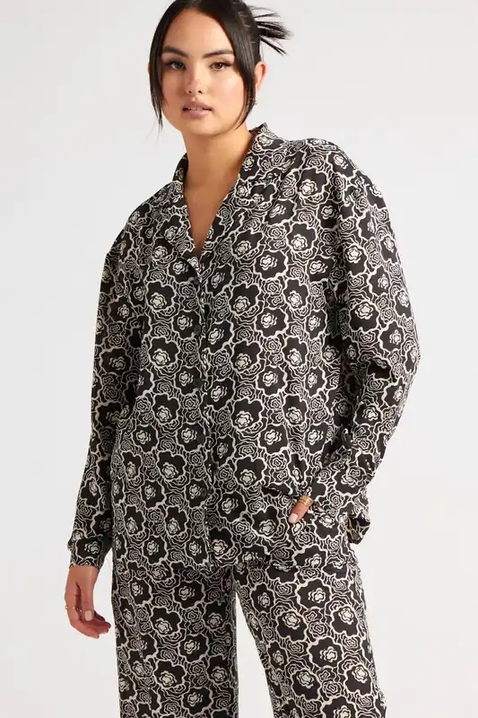 Stencil Floral Oversized Shirt Co-ord