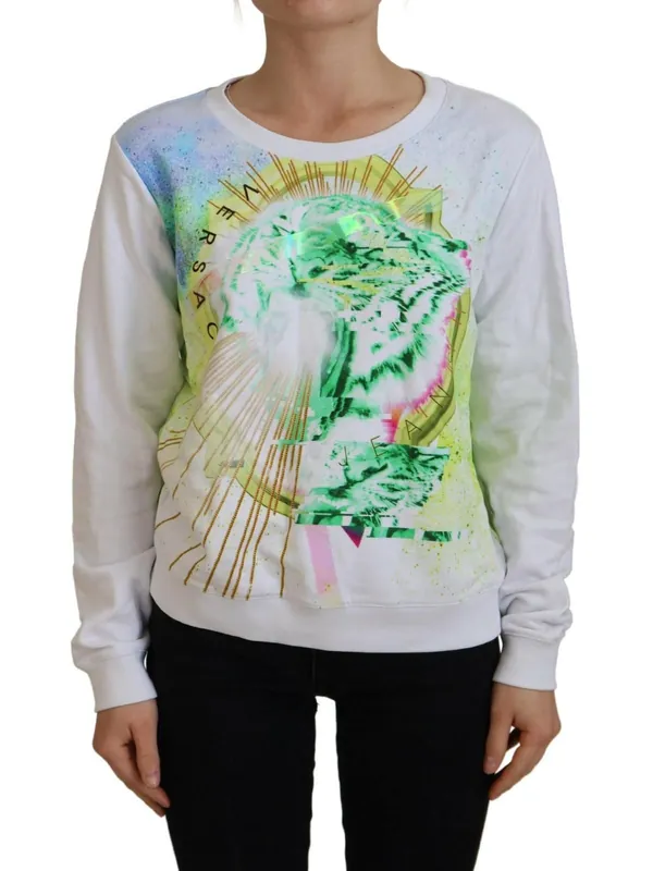White Graphic Print Long Sleeves Sweater - Versace Jeans