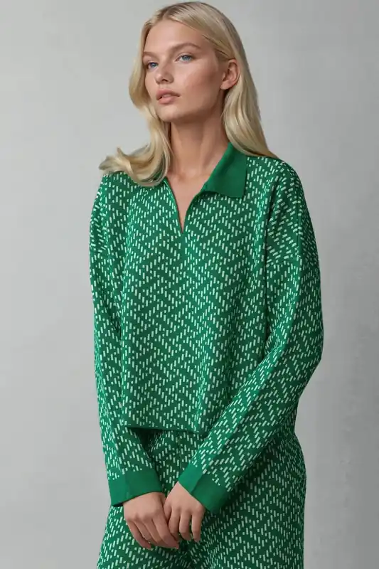 Patterned Knitwear Polo Sweater - MyFashion