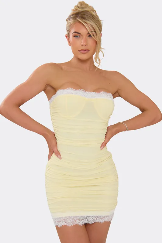 Sleeveless Lace Trim Mesh Mini Dress - EGO