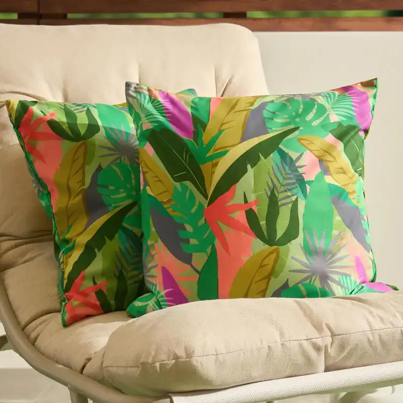 2 x Palms Print Garden Cushion Covers Outdoor Water Resistant - OHS