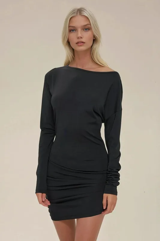 Boat Neck Bodycon Mini Dress - Hiccup