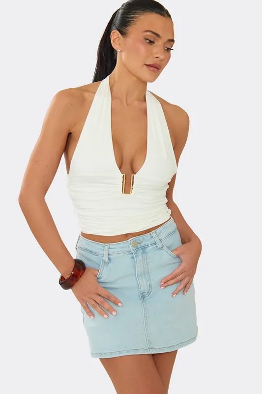 Strappy Halter Neck Ruched Top - EGO